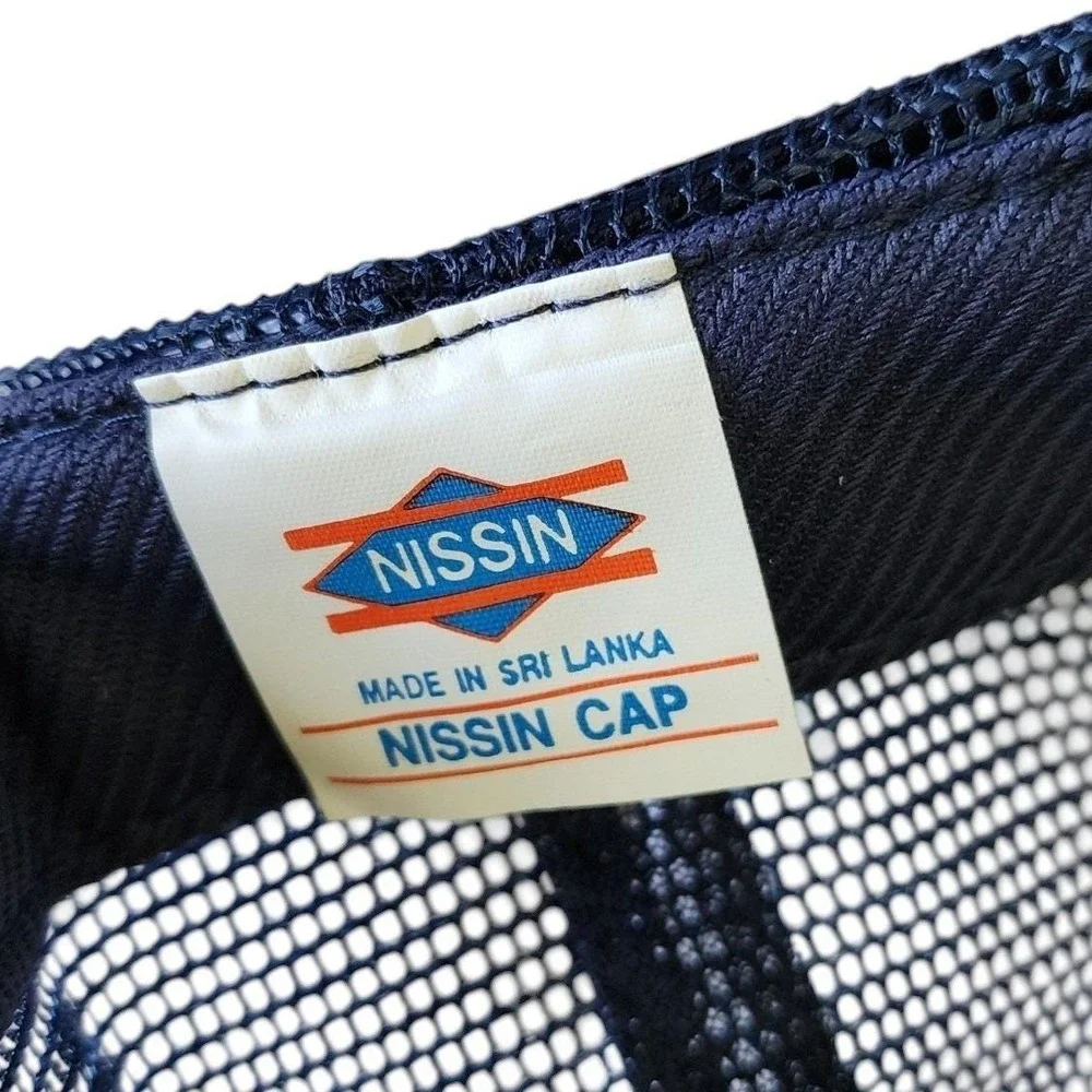 Vintage Hawaii Trucker Snapback Hat 80s 90s Palm Tree Nissin Cap Navy Blue White